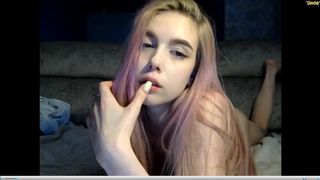 Sashaantnv rubbing on the couch