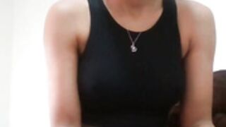 Black niples bitch plays with hard big plastic tits