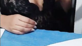 Latina doing a blowjob during homework