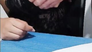 Latina doing a blowjob during homework