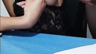 Latina doing a blowjob during homework