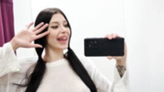 4k No Bra See Through White Dress Try On