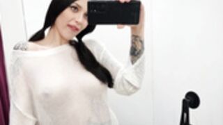 4k No Bra See Through White Dress Try On