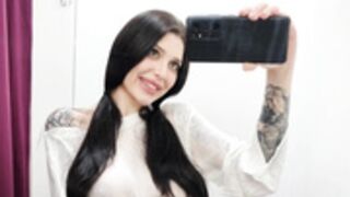 4k No Bra See Through White Dress Try On