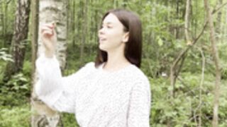 onlynikalodge goes topless in the forest