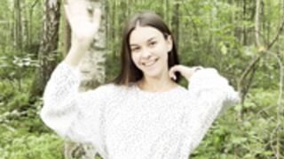 onlynikalodge goes topless in the forest