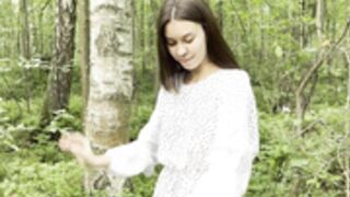 onlynikalodge goes topless in the forest