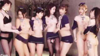 Djsakuraaaa & Yui Xin Flight Attendant Lesbian Orgy