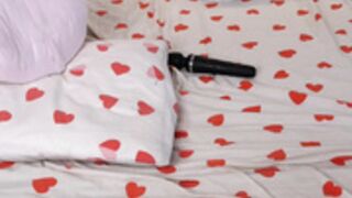 cute curly blonde undresses while masturbating