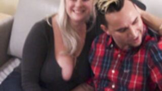 Big titted wife plays with young married couple
