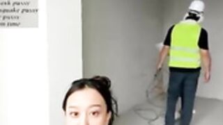 Skinny Asian Cutie ☆ Bates & Squirts at Work Site