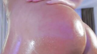 Krissone pour oil all over her naked body