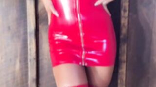 Mandy Sacs In Red Latex Dress & Matching Red Boots