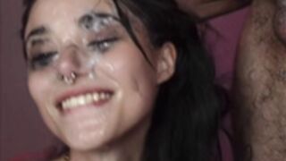 Sloppy blowjob ends with a facial