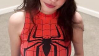 Carolynnmoon Spiderman Cosplay Blowjob With Cum On Tits