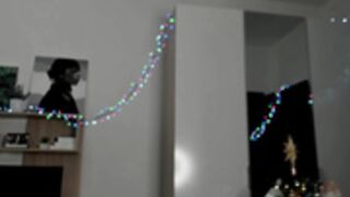 Din_star in sheer white lingerie and fur coat