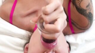 Sonya loves thrusting her dildo deepthroat