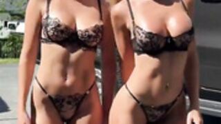 Hot blonde threesome blowjob in truck don’t know names