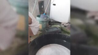 asian mature doing laundry Downblouse 12.2.25