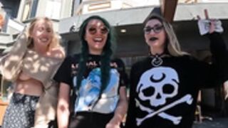 Exhibitionist girls get naked in store