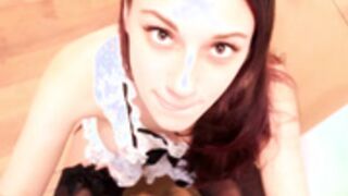 Sexy brunette slut gets fucked hard & swallows cumshot