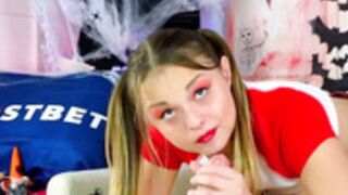 misss_viki with red lips smoking and BJ