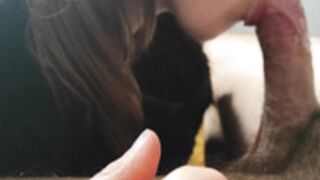 blowjob with black fur coat