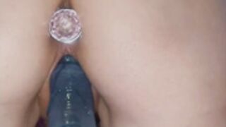 Blue dildo creamy delight