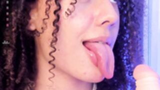sweetcurly1 004 show long tongue and lick dildo