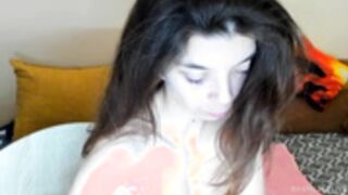 Tiny chested pale girl masturbating