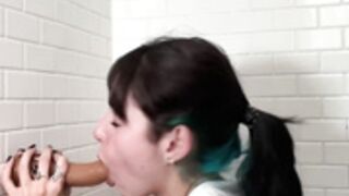 KennedyJaye Sucking Dildo On The Bathroom Wall