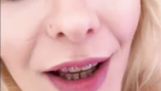 VOLUPTUOUS BLONDE MASSAGES AND LICKS HER BIG BREASTS