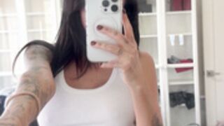 Summer Soderstrom tits out white tank top