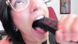 Latina long dildo deepthroat