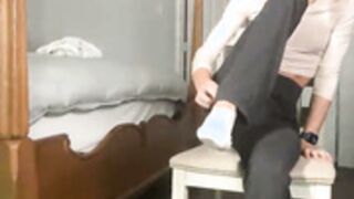 Cute, Thin, Blonde, Clothed, Blowjob, Facial