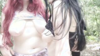 two goth girls naked outside