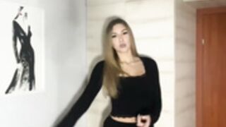Sexy Polish blonde slut in miniskirt & shiny pantyhose 2