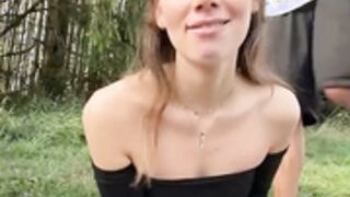 Hope Heaven sucking 2 cocks in a public park