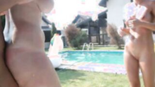 Spicygirls more naked poolside games with Oil!