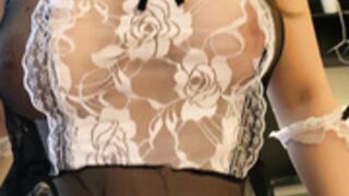 Lolly Lips gets fucked in sexy silky black stockings