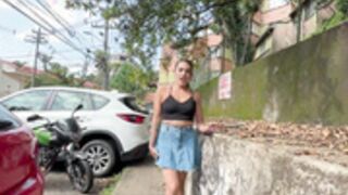 Walking with eggs in her pussy