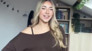 Sexy young Polish slut in dress & shiny nude pantyhose