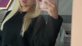 Sexy Polish slut in miniskirt and silky nude pantyhose