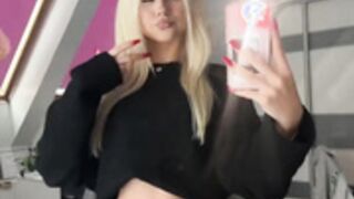 Sexy Polish slut in miniskirt and silky nude pantyhose