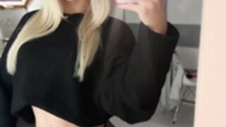Sexy Polish slut in miniskirt and silky nude pantyhose