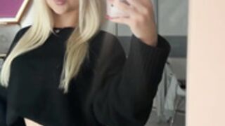 Sexy Polish slut in miniskirt and silky nude pantyhose