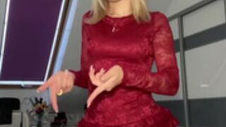 Sexy Polish blonde slut shows her legs in shiny nylons 2