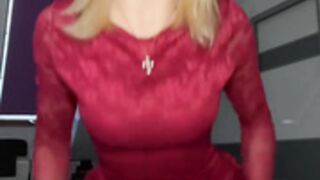 Sexy Polish blonde slut shows her legs in shiny nylons 2