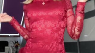 Sexy Polish blonde slut shows her legs in shiny nylons 2
