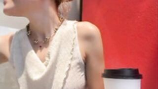Alana15 top less squirt in starbucks